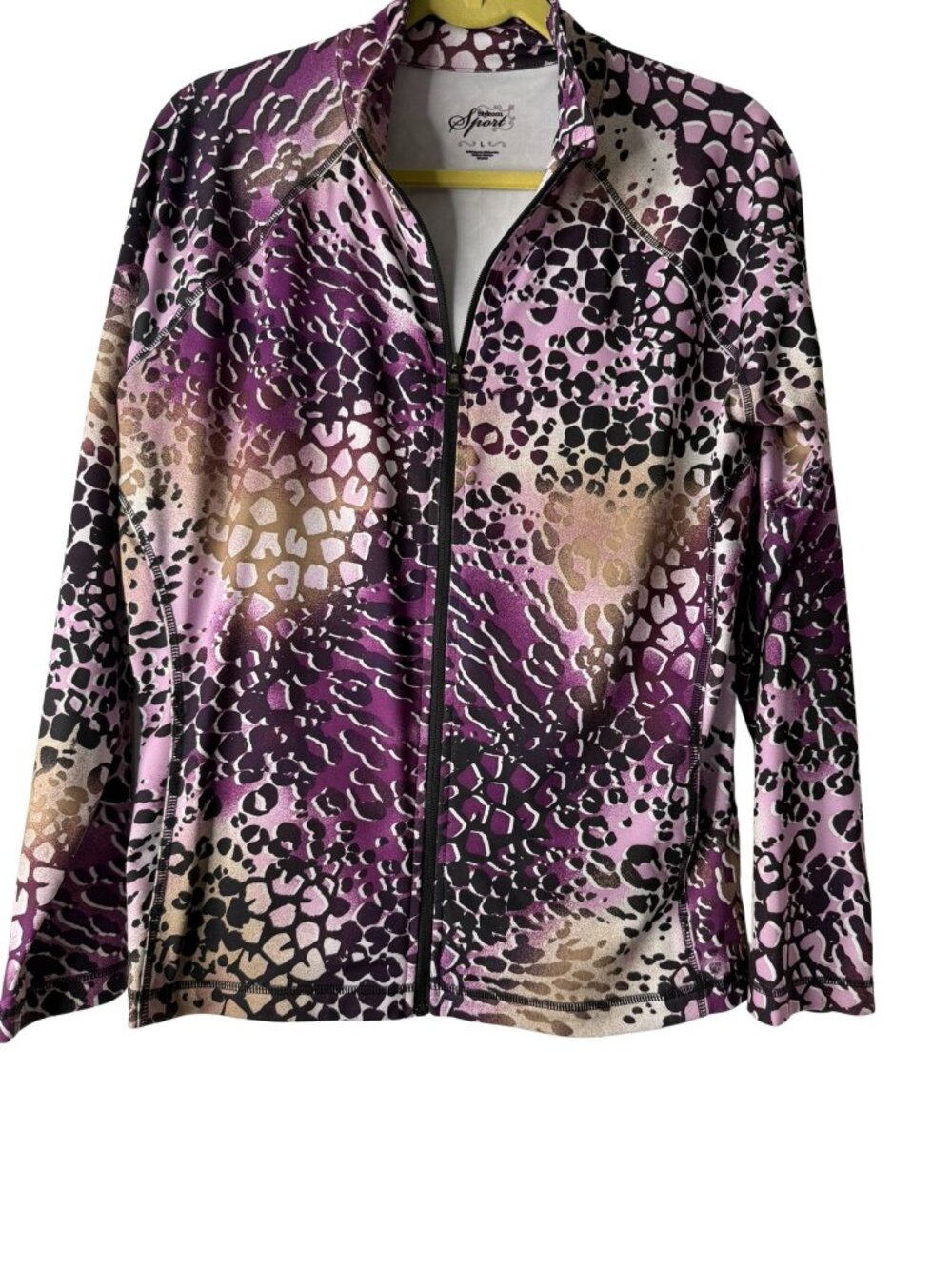 Style & Co Sport Purple Animal Print Performance Zip Jacket L Activewear